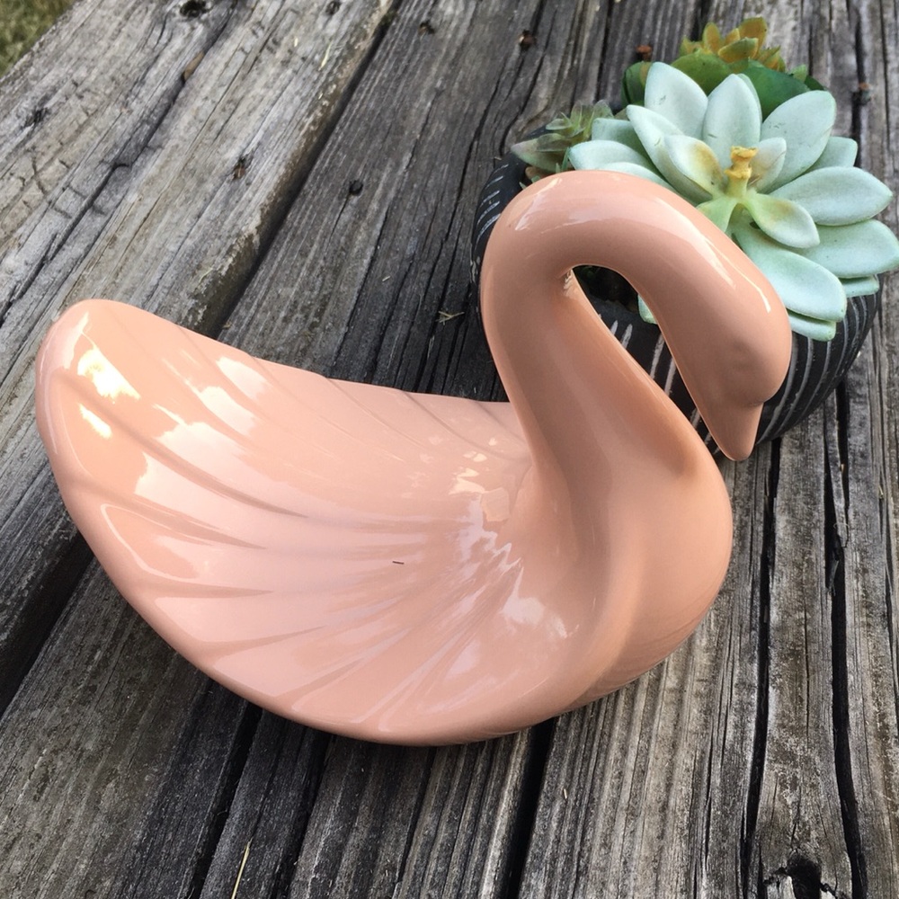 Vintage Art Deco Peach Ceramic Swan Hand Towel Holder, Bathroom Décor